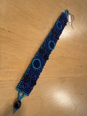 Handmade Beaded Bracelet in Teal and Dark Blue Purple